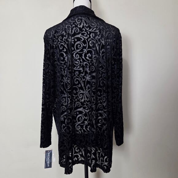 NWT Notations 1X Whimsygoth Witchy Velvet Burnout Tunic Long Sleeve Button Black - Picture 5 of 16
